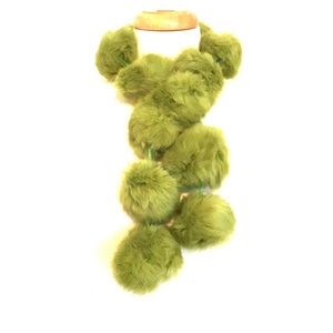 Grinch-y Green, genuine angora fur pom pom scarf